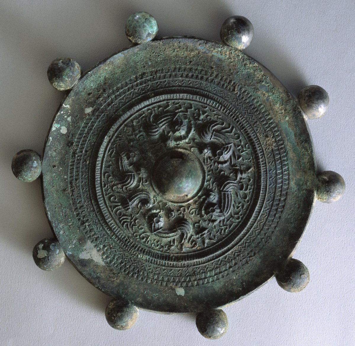 時代古銅鏡 金工細工『祥瑞双鹿文』銅鏡 小銅鏡☆ ColBase