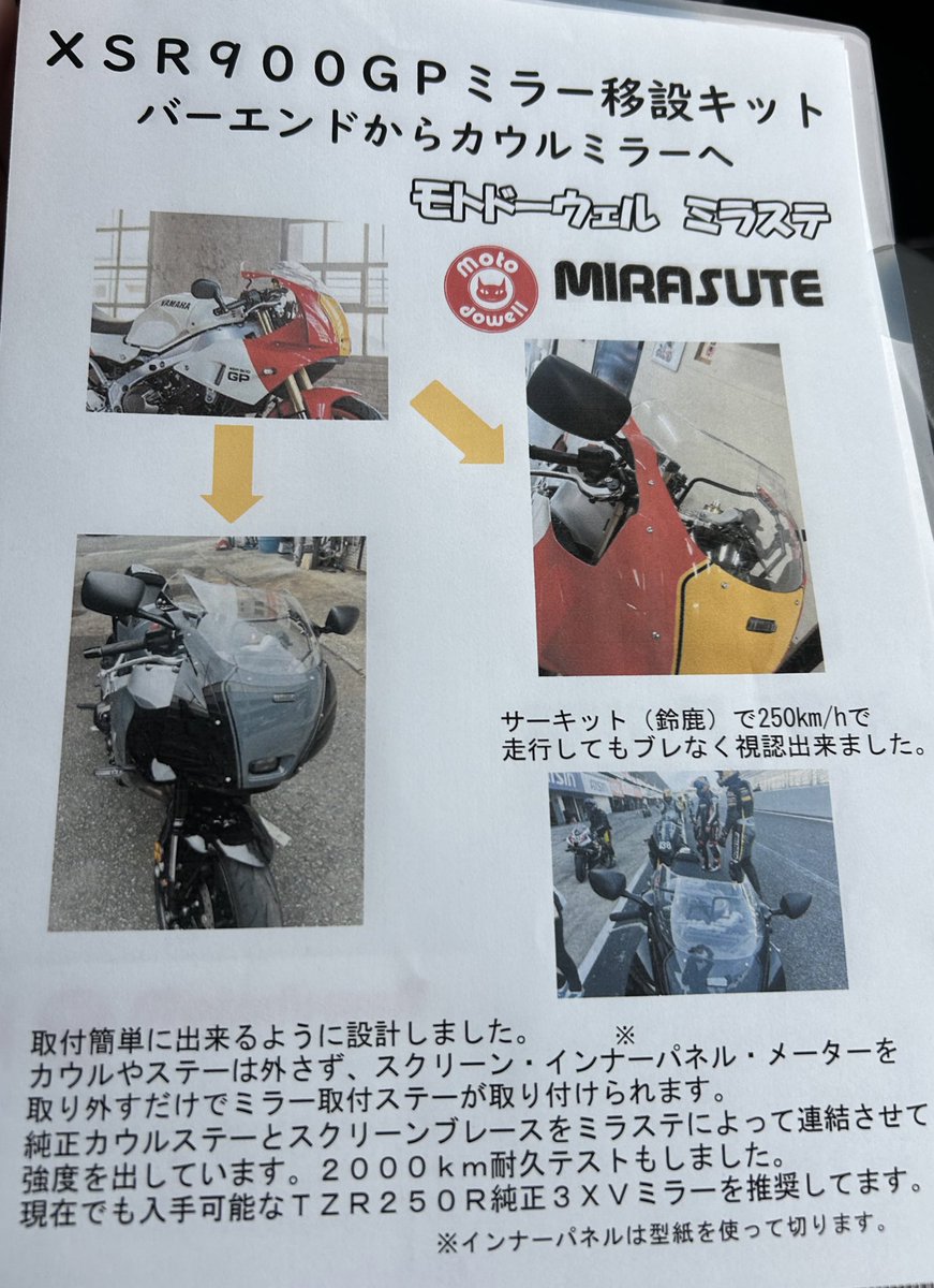 XSR900GP ミラー移設キット「ミラステ」 よーーーく！！売れてます