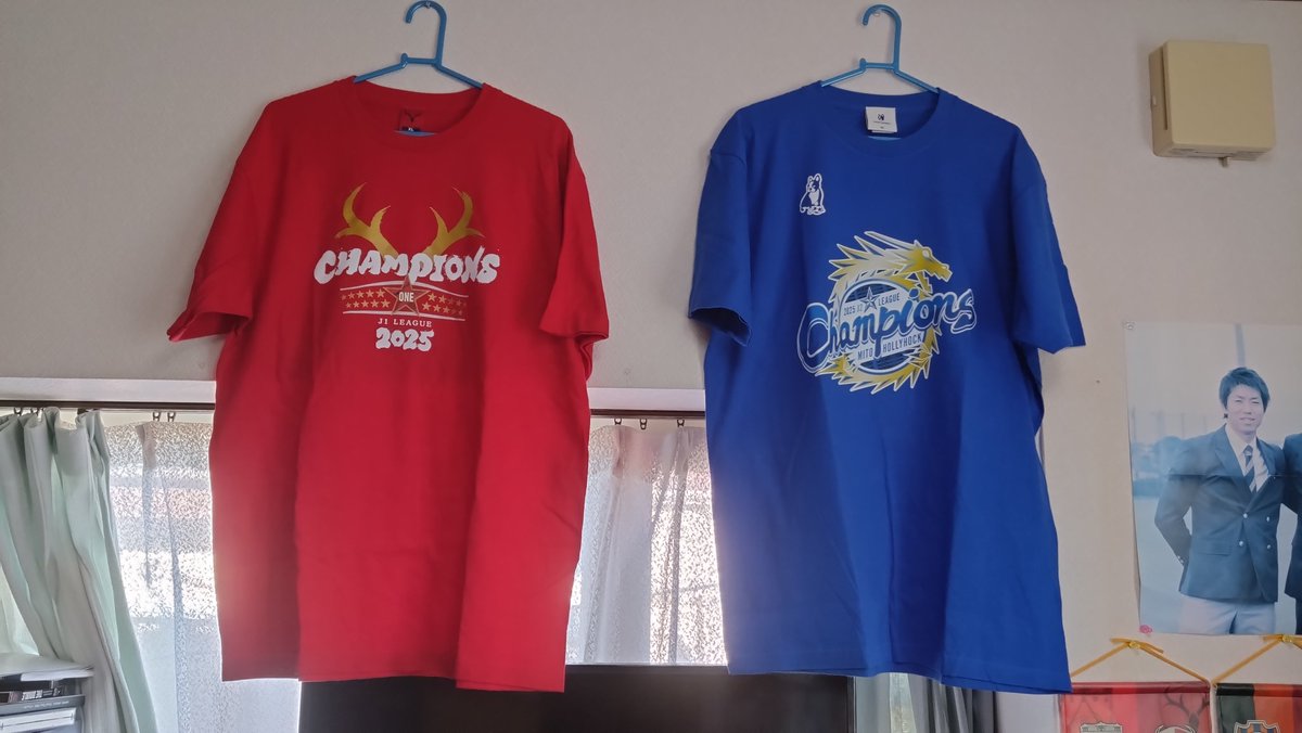 先週、水戸のJ2優勝記念グッズが届いたことで、鹿島・水戸の優勝記念T