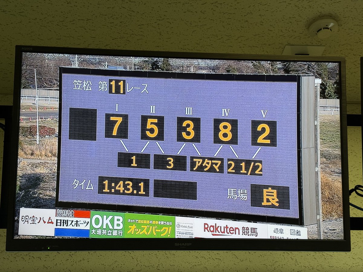 外れたと思って馬券確認したら、⑦と⑧を買い間違えてて3連複当たって