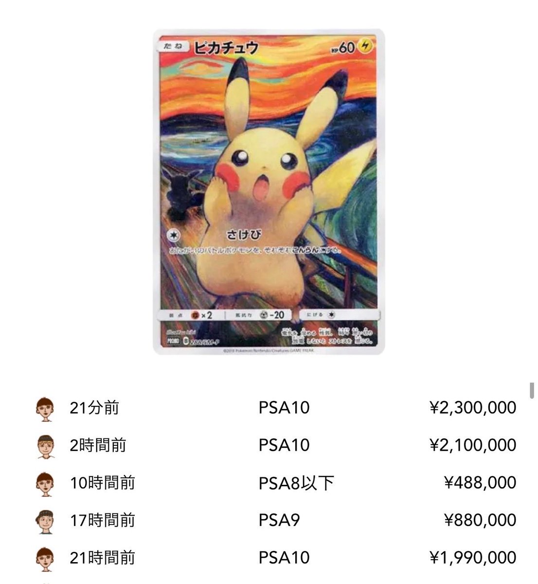 最高値更新‼️ ムンクピカチュウ 230万円SOLDOUT 天井が見えないのが