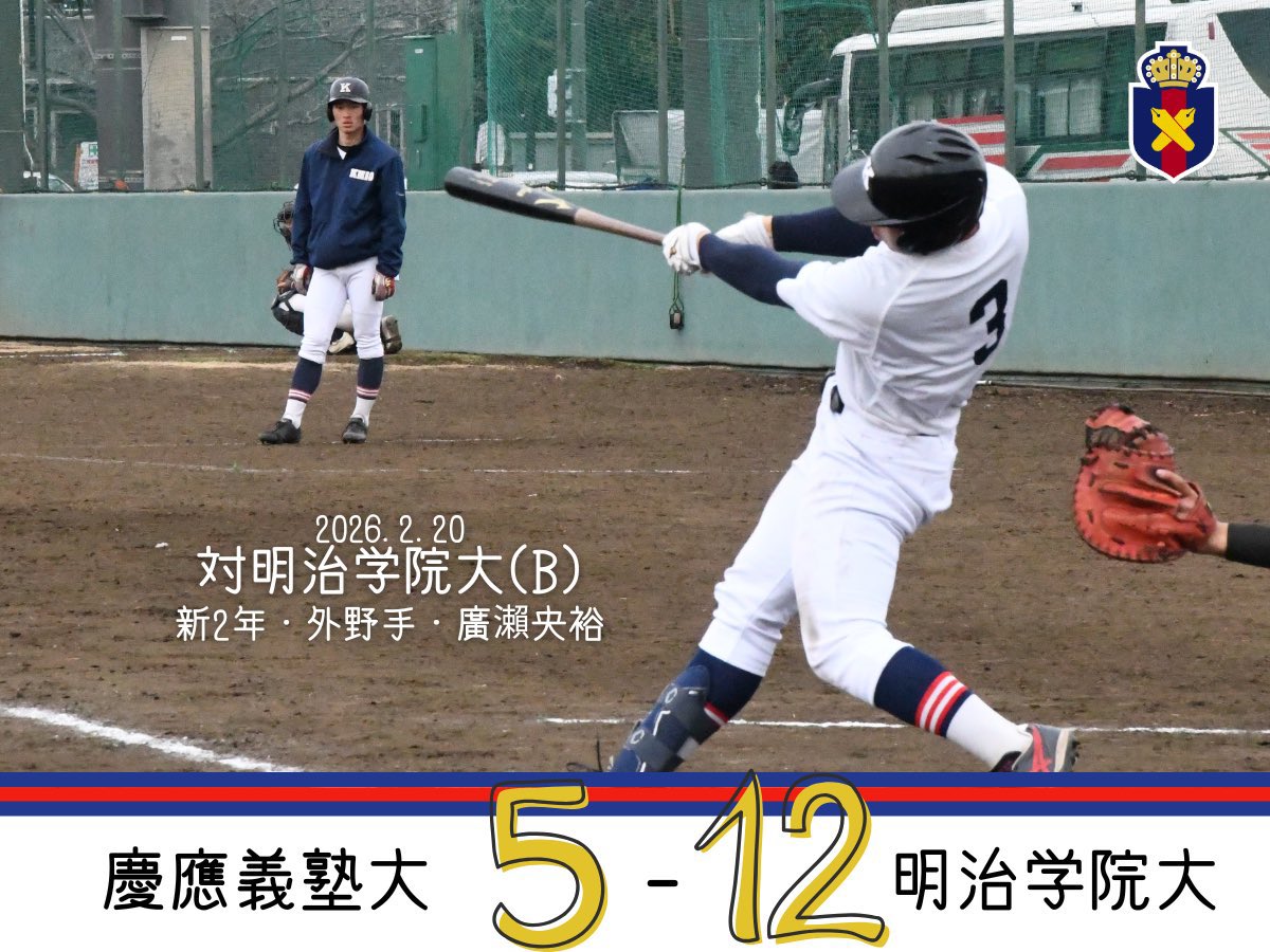 春季オープン戦試合結果】 ○慶大(B) 5-12 明治学院大 慶 000 004 100