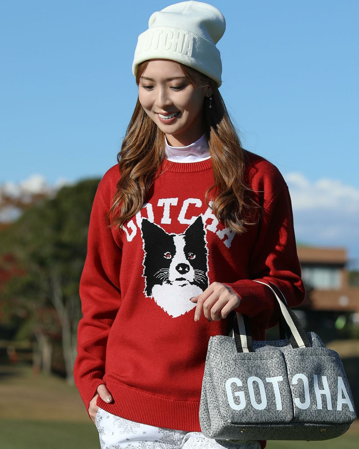 GOTCHA GOLF] ウォッシャブル ジャカード ドッグ クルーネック