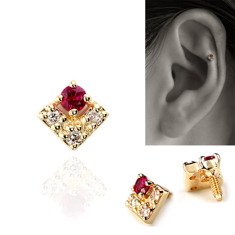K18 ルビー&ダイヤモンド│軟骨ピアス・ボディピアス 16G – PICOLLET