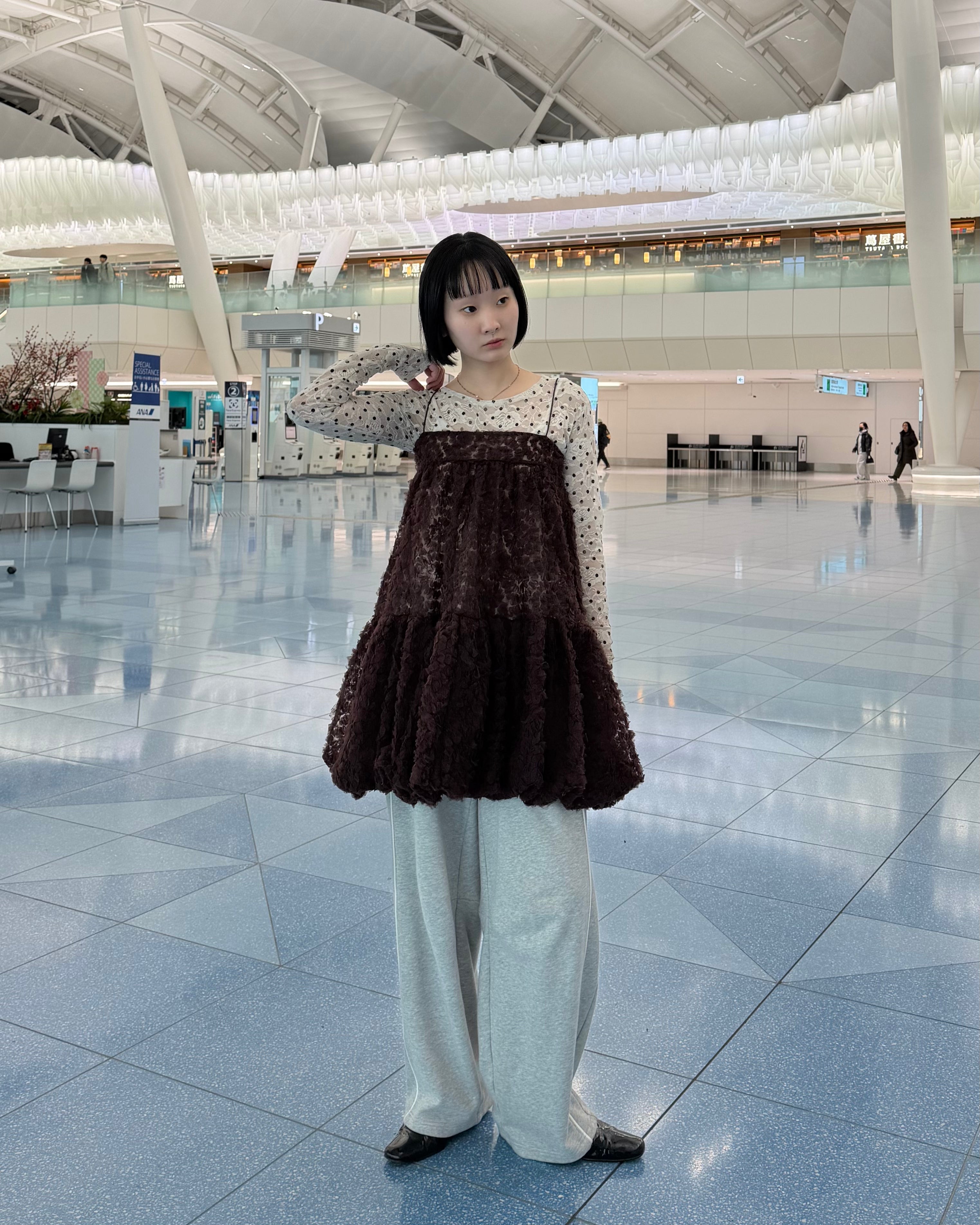 Dot lace see-through top (round neck)