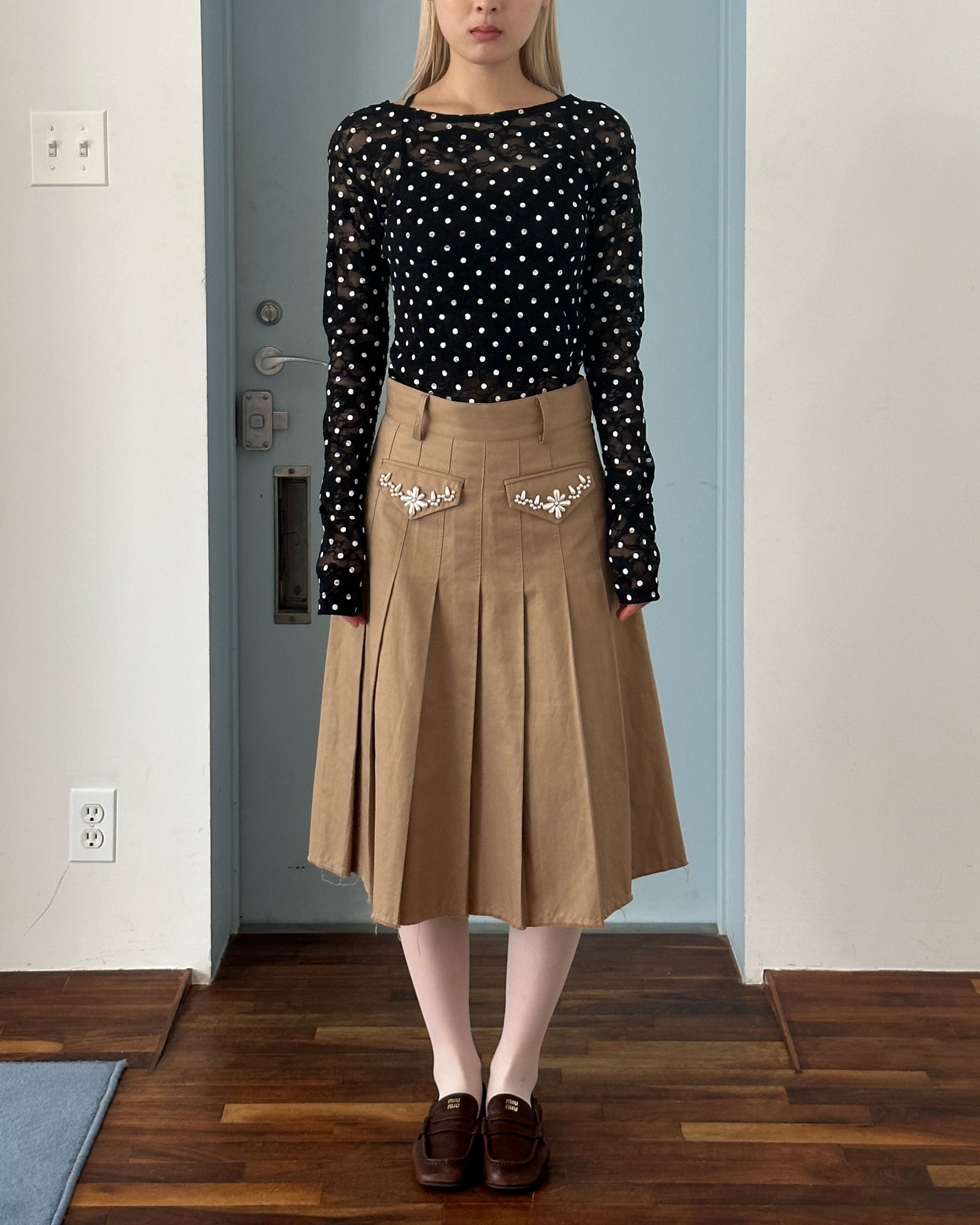 Dot lace see-through top (round neck) black