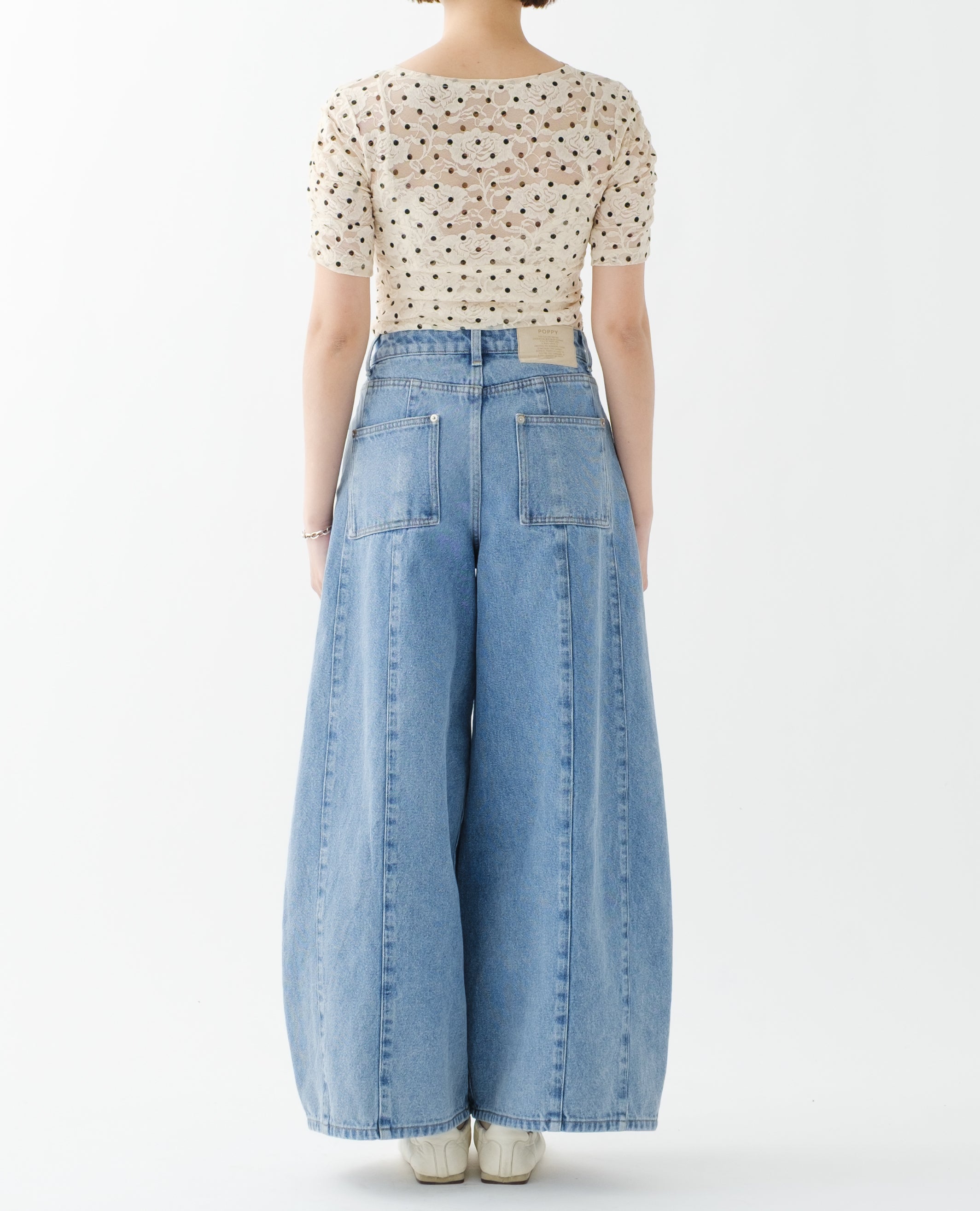 Pleated balloon denim pants