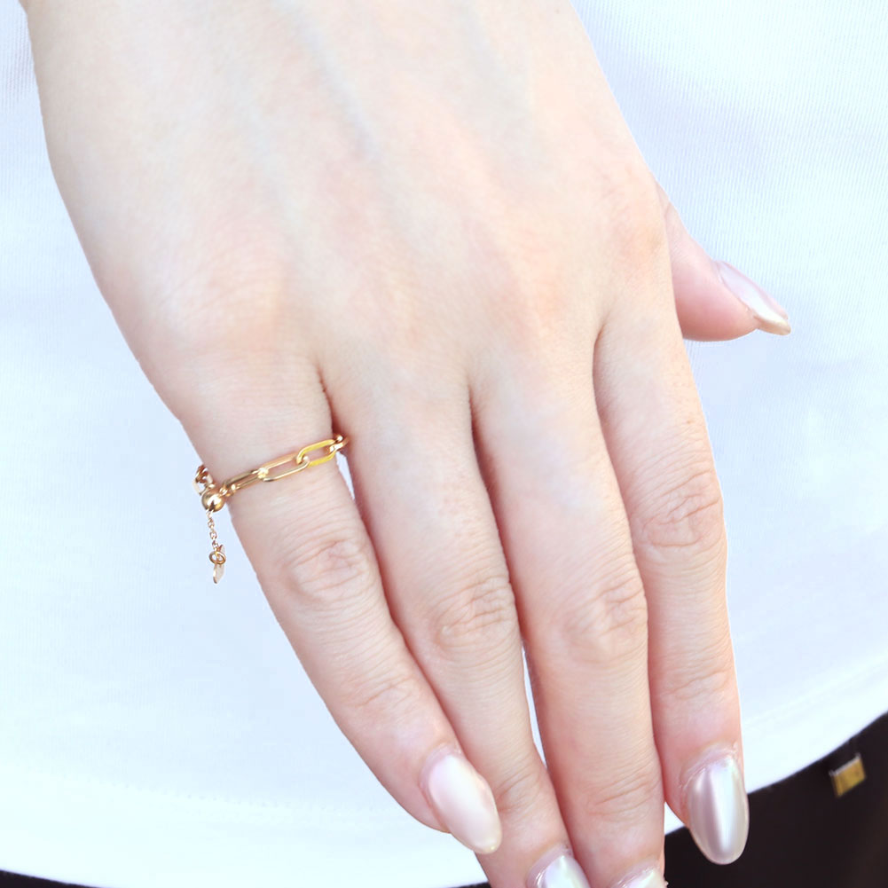 チェーンリング K18 イエローゴールド 中空 指輪 ペーパークリップ