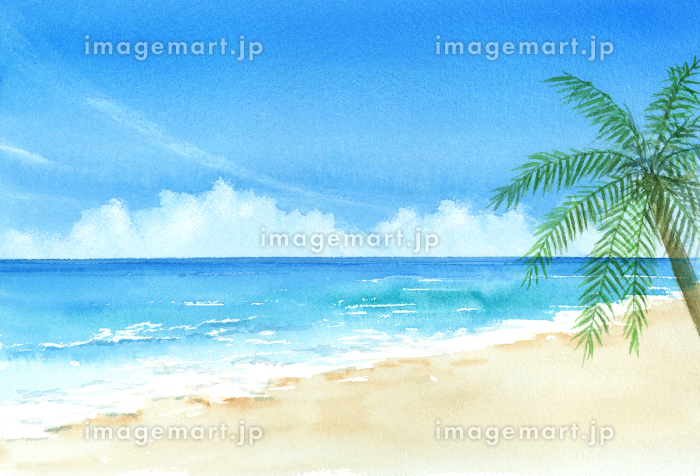 空と海とヤシの木 水彩画のイラスト素材 [130948137]｜毎月1点無料