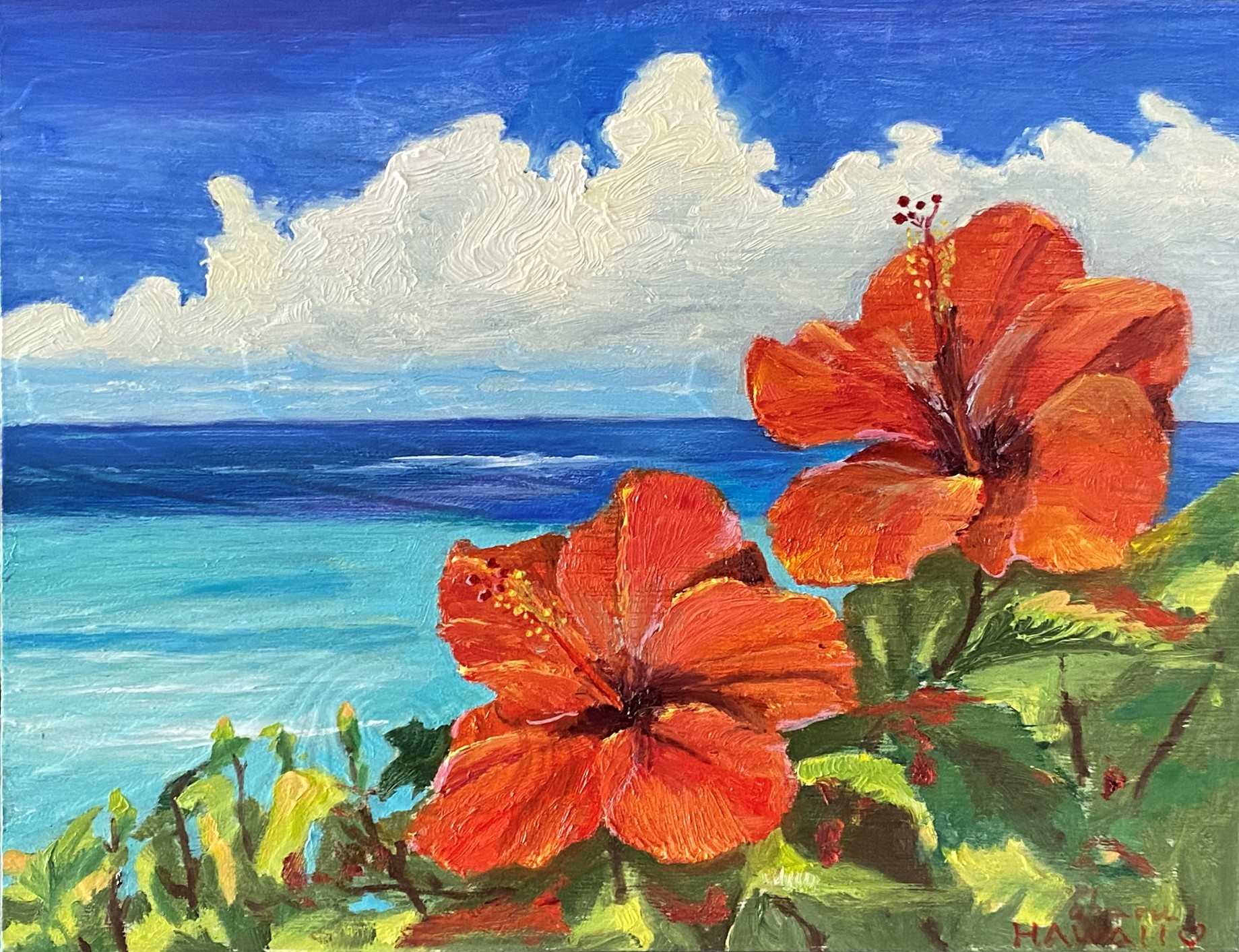 ハイビスカス（油絵） - ハワイ生活のブログ