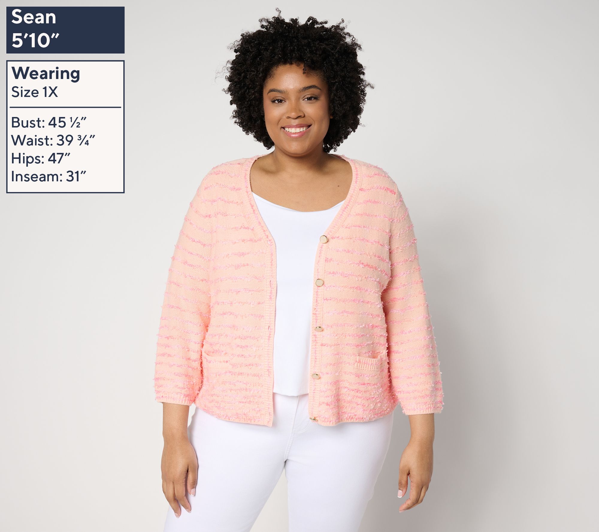 Isaac Mizrahi Live! Stripe Eyelash Yarn Button Front Cardigan