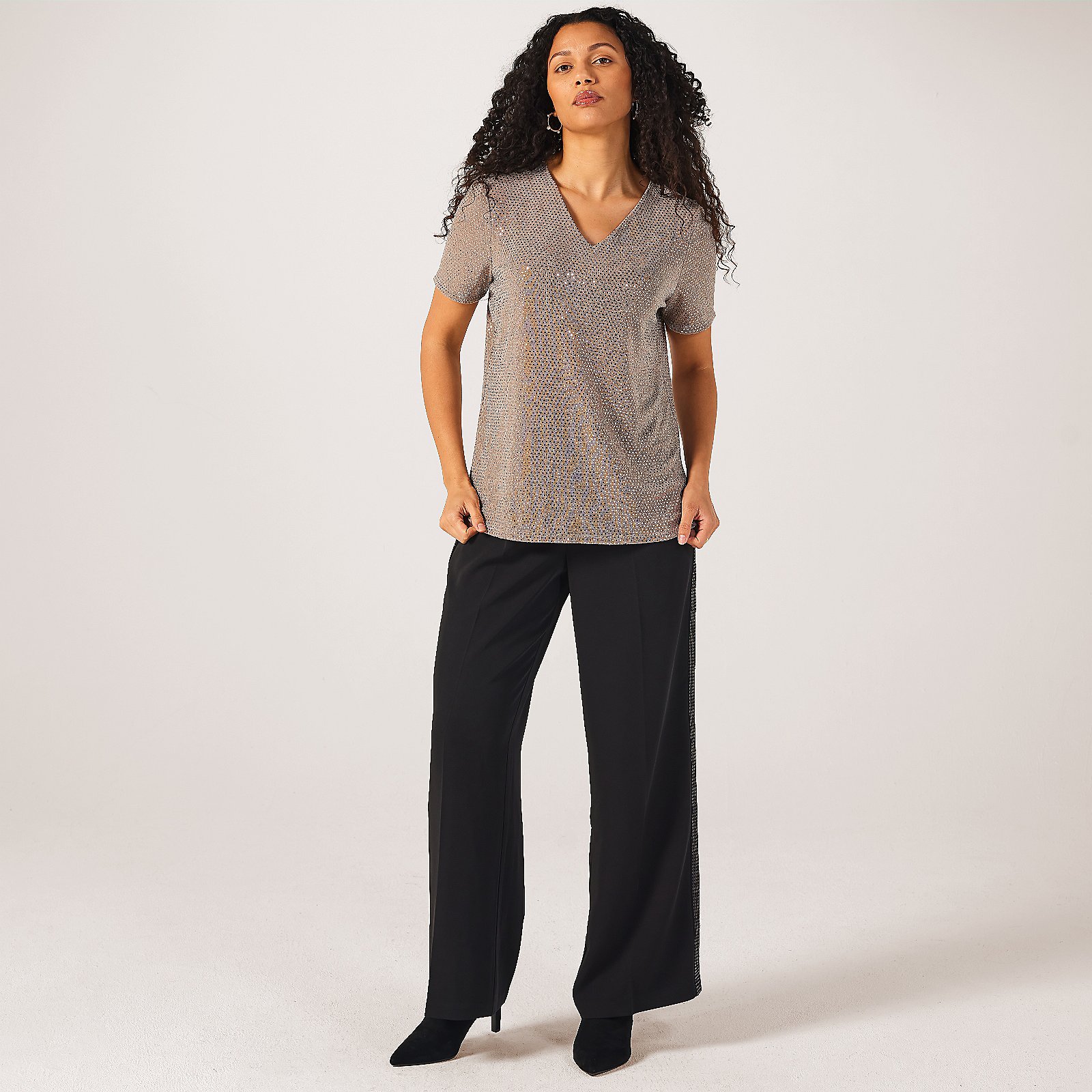 Ruth Langsford Sparkle Jersey Short Sleeve V Neck Top - QVC UK