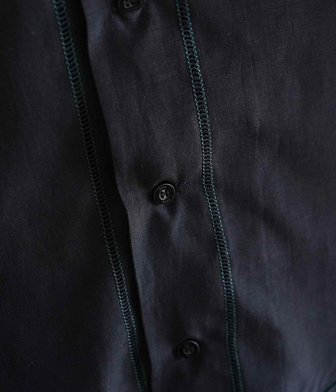 YOKE EMBROIDAREY OPEN COLLAR SHIRT [BLACK] - Fresh Service