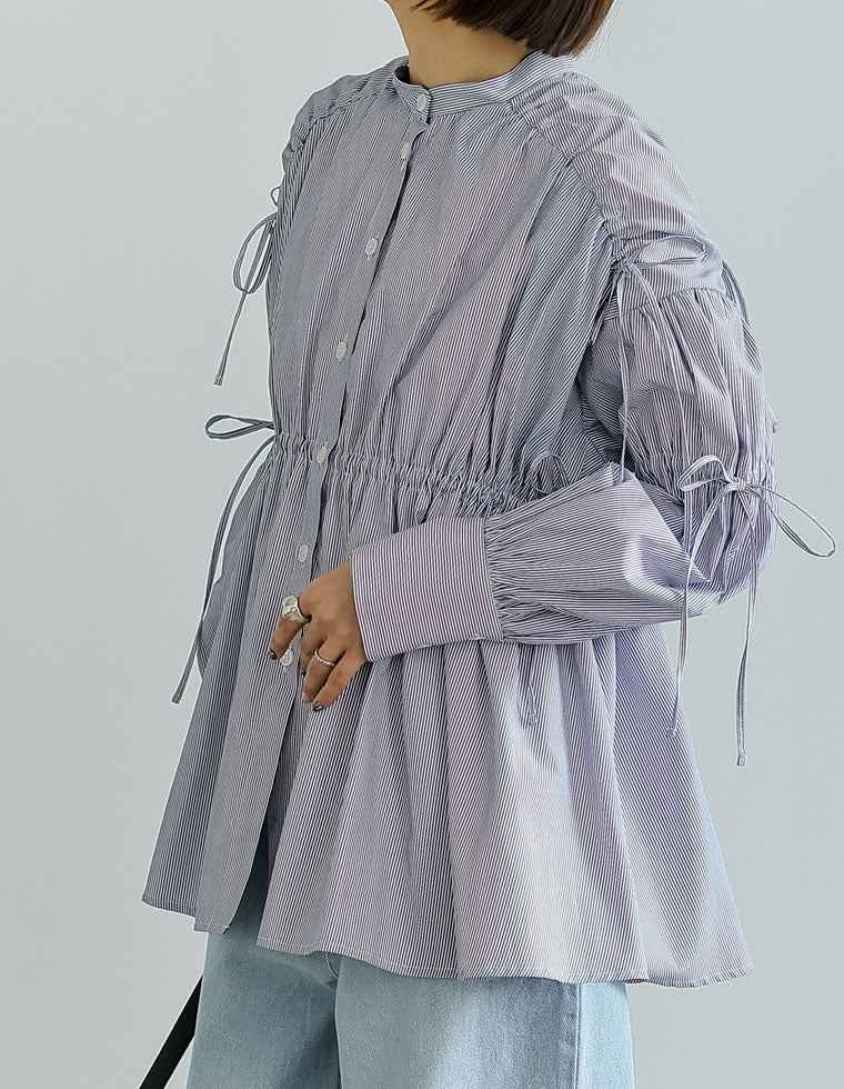 ストライプギャザーリボンブラウス - トップス通販 | 人気レディース