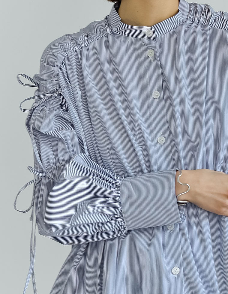 ストライプギャザーリボンブラウス - トップス通販 | 人気レディース