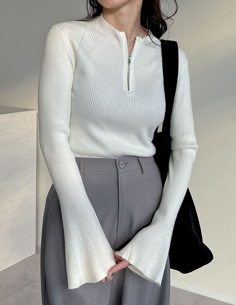 ハーフジップフレアスリーブニットトップス - トップス通販 | 人気