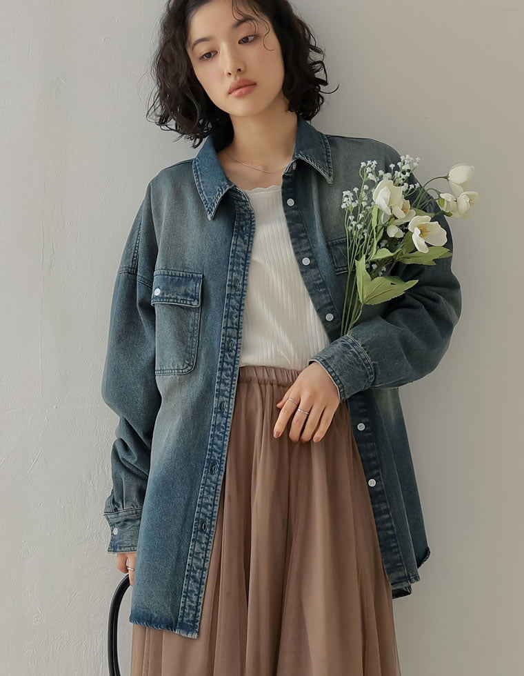 ダブルポケットダンガリーシャツ - トップス通販 | 人気レディース