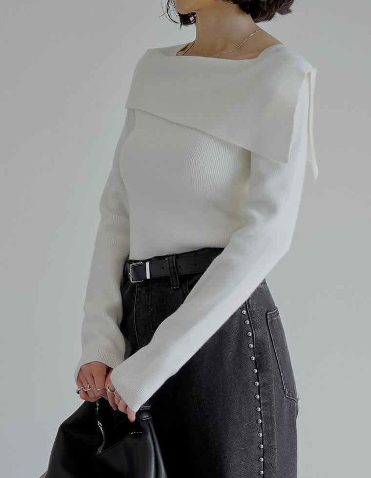 アシメオフショルダーリブニットトップス - トップス通販 | 人気