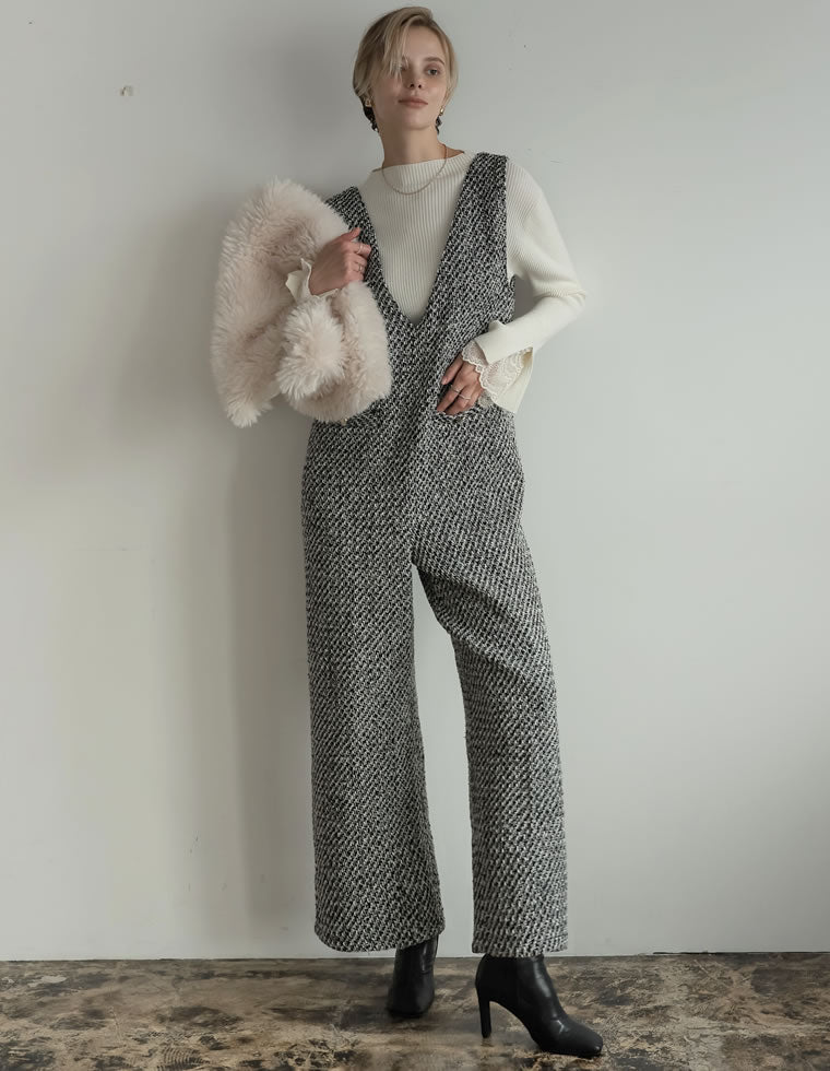 ツイード深Vネック金ボタンサロペット - オールインワン通販 | 人気