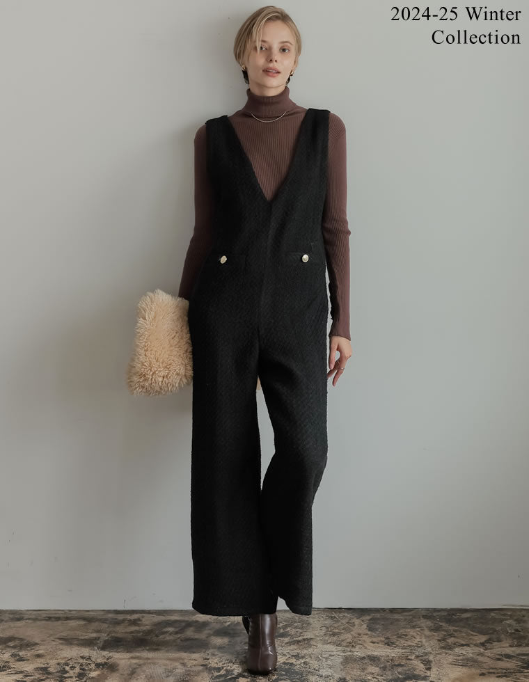 ツイード深Vネック金ボタンサロペット - オールインワン通販 | 人気