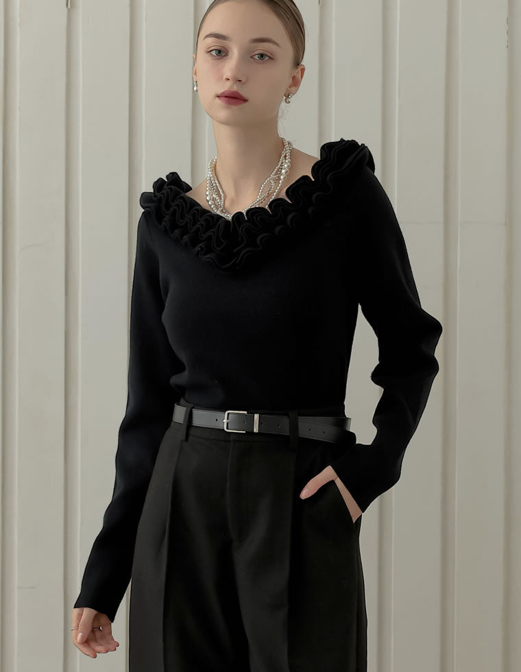 フリルVネックニットトップス - トップス通販 | 人気レディース