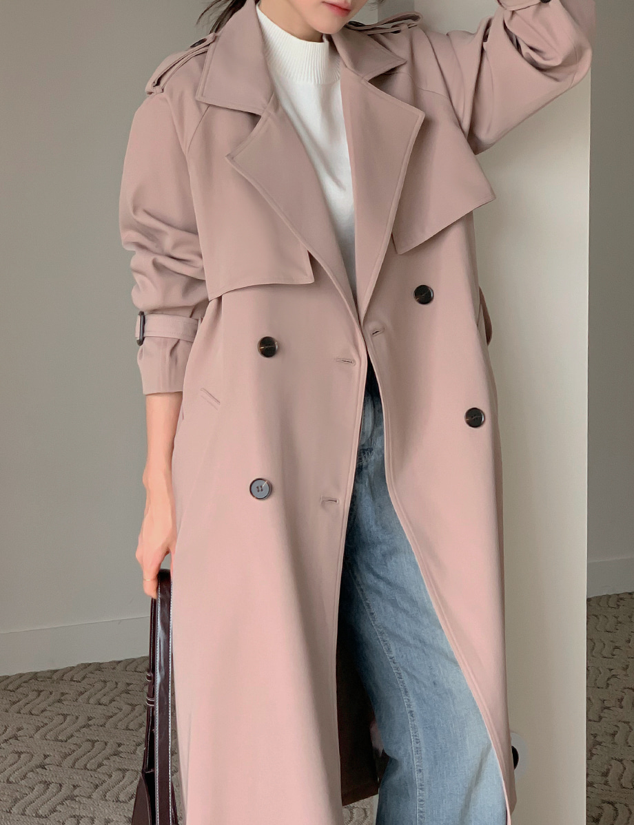 オケージョン】ストラップ付き ダブルブレストトレンチコート