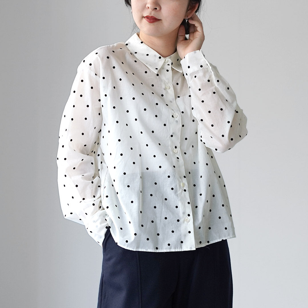 mizuiro ind（ミズイロインド） フロッキードット プリントシャツ