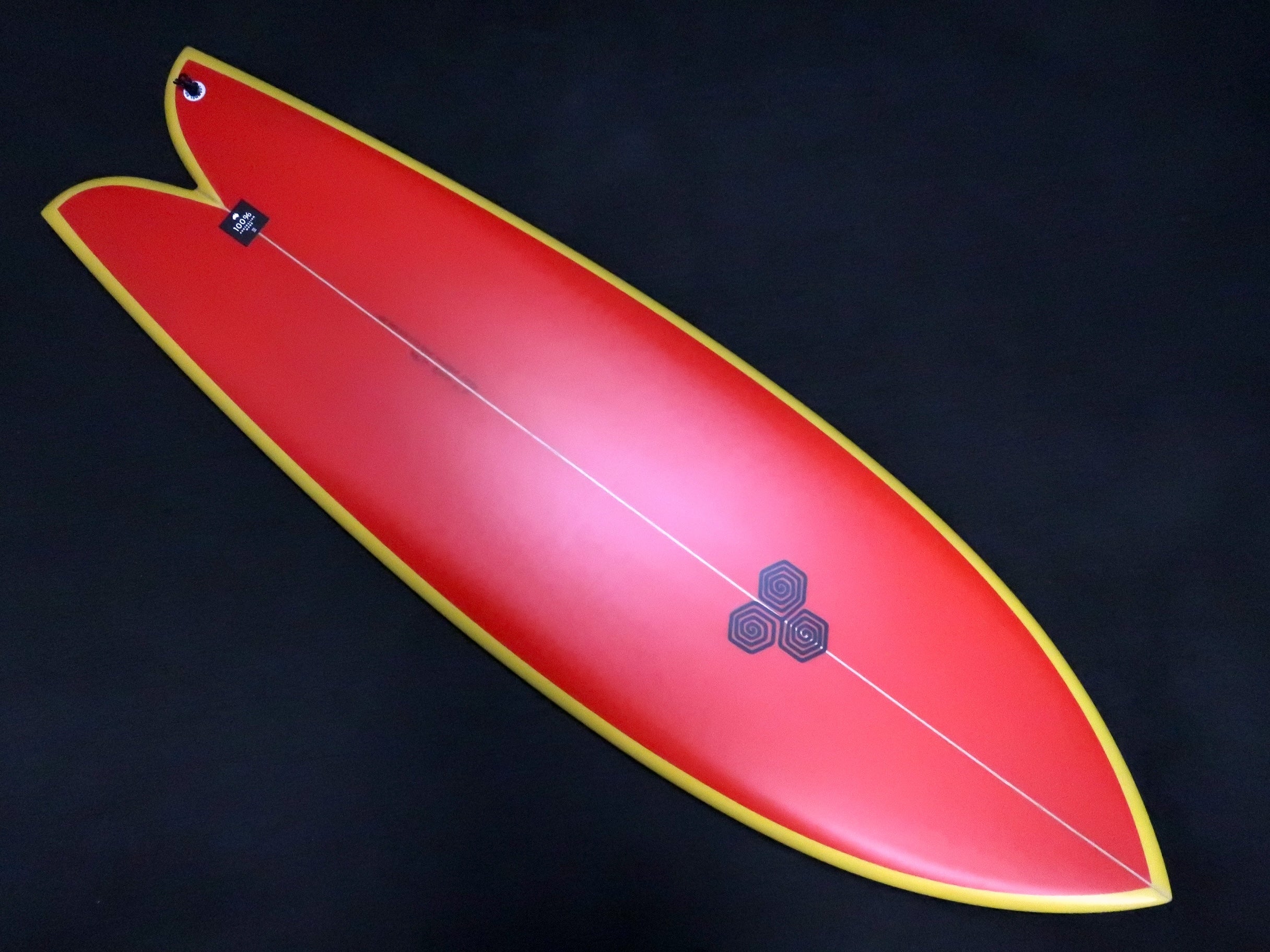 Sシェイプ ショートボード イエロー ピンクフィン付 Sシェイプ