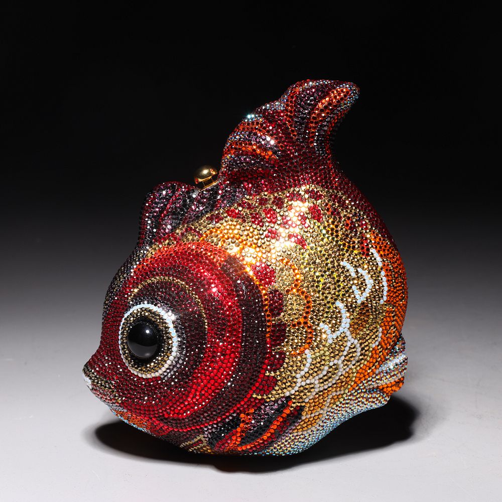 Judith Leiber Swarovski Crystal Koi Fish Minaudiere Clutch Bag