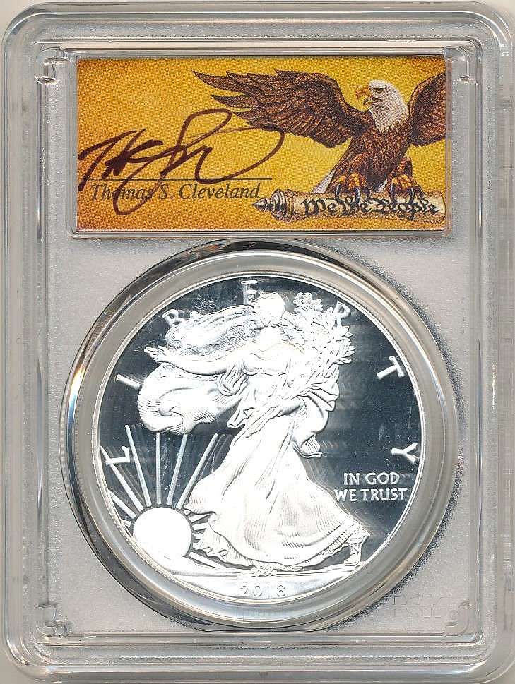 2018-S American Silver Eagle PCGS PR70 DCAM Signed By Thomas S