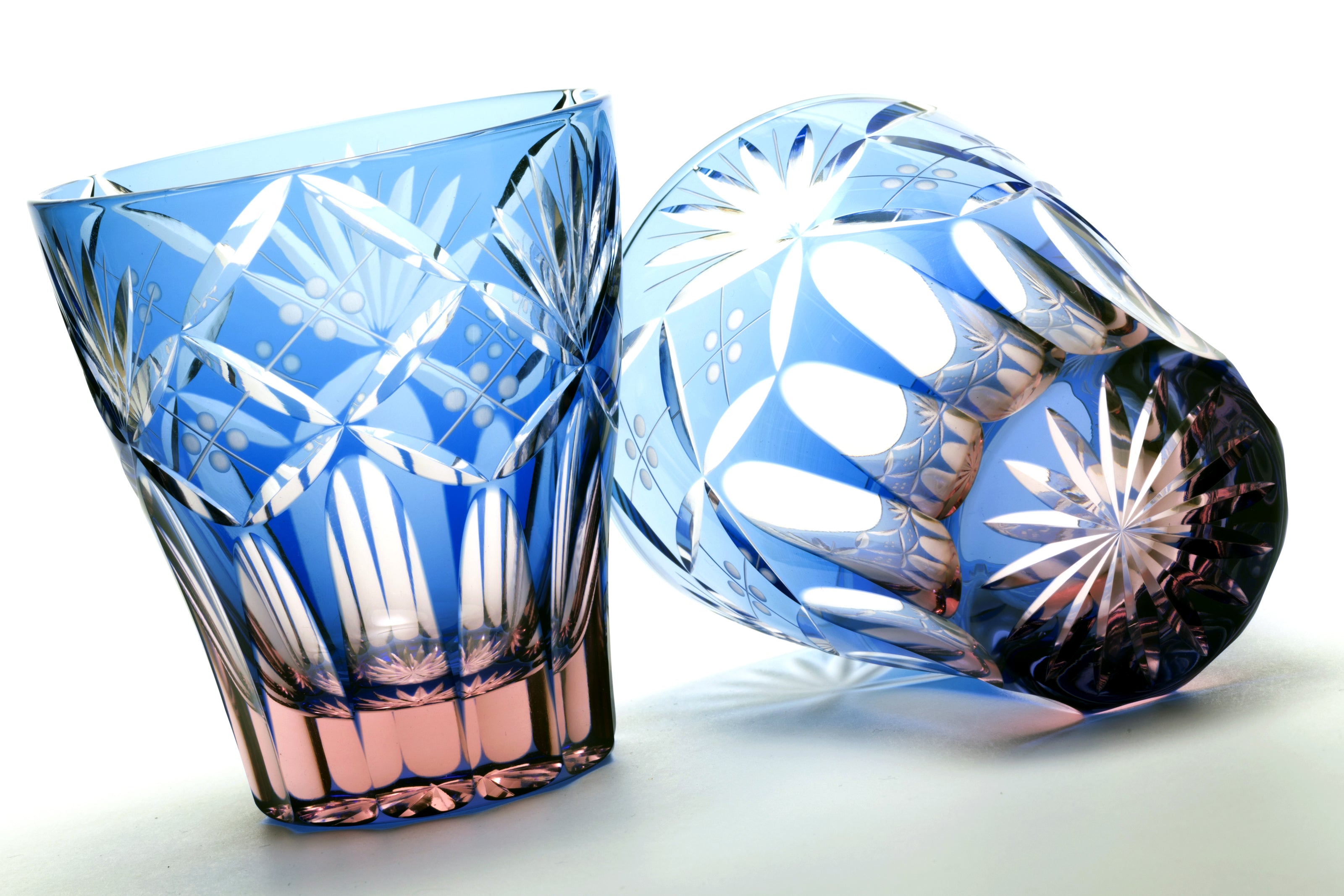 M-8573-2BP 七宝笹の葉文様 ミニオールド ペア 江戸切子 直販限定品