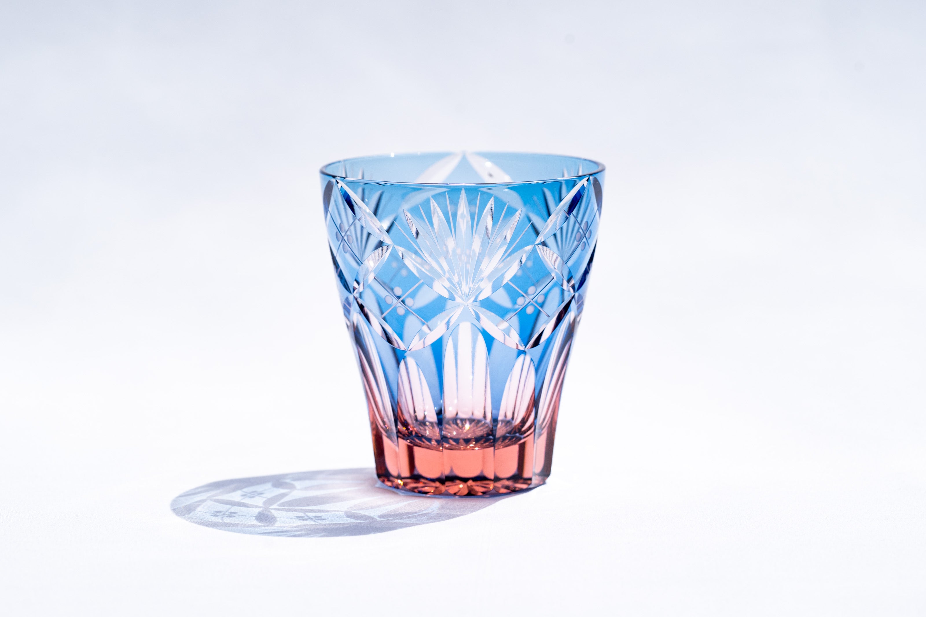 M-8573-BP 七宝笹の葉文様 ミニオールド ブルーピンク 江戸切子 直販