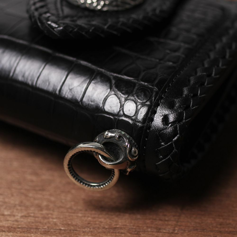 バイカーズウォレット05 クロコダイル ブラック（ワニ革）│メンズ革