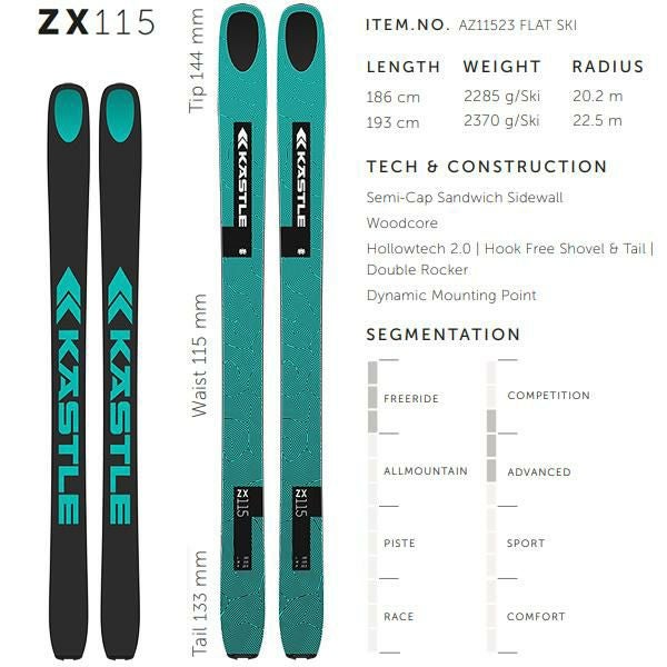 KASTLE フリーライドスキー 2026 ZX 115 スキー板 単品 (板のみ