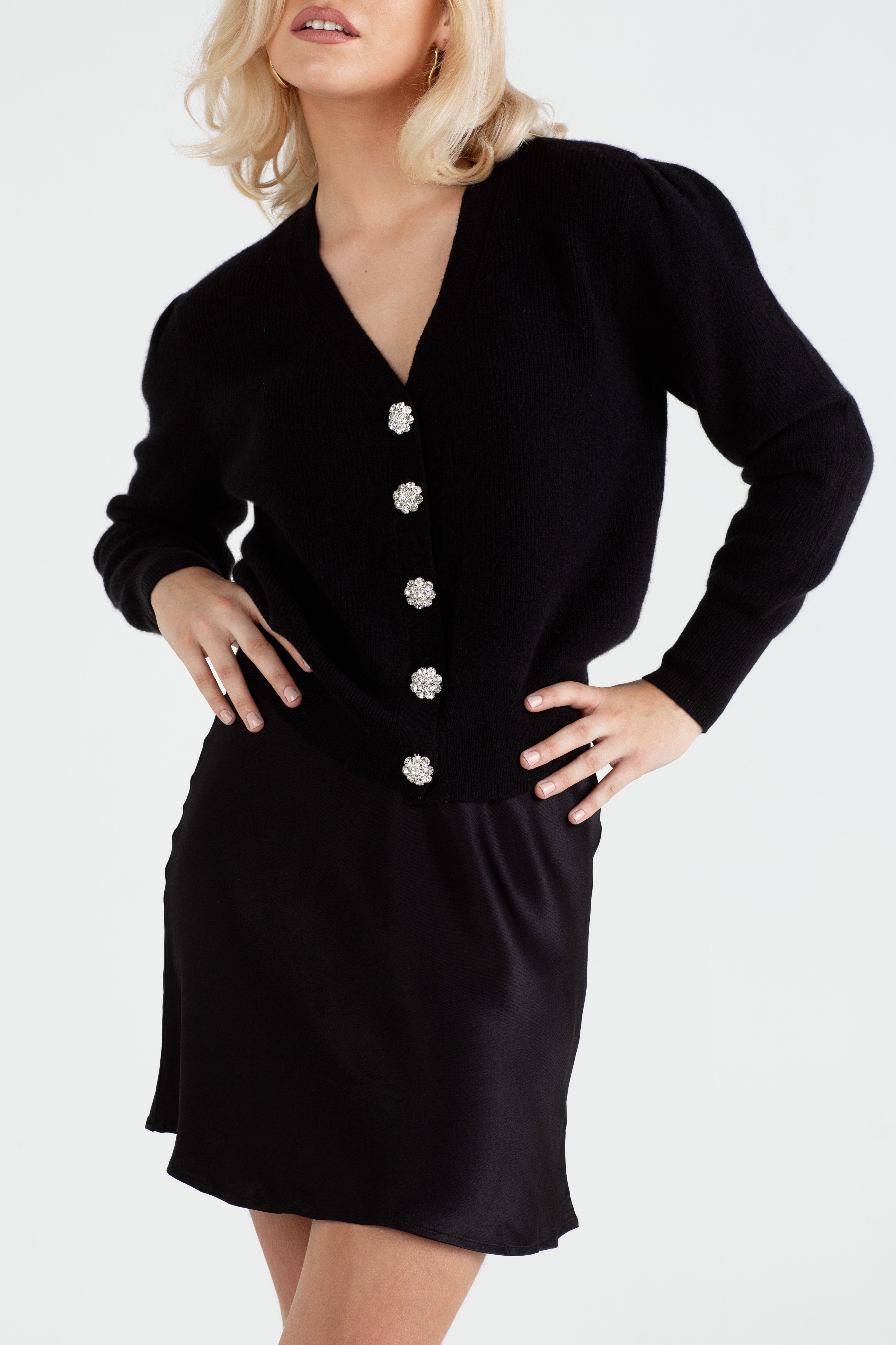The Annabelle | Puff Sleeve Cashmere Cardigan Black – Sinead Keary