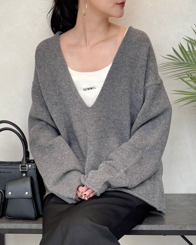 CREDONA - HAMILTON V NECK KNIT / ハミルトン Vネックニット (グレー