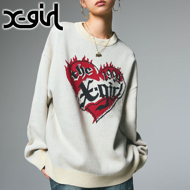 X-girl（エックスガール） ハートロゴ ジャガードニットトップ