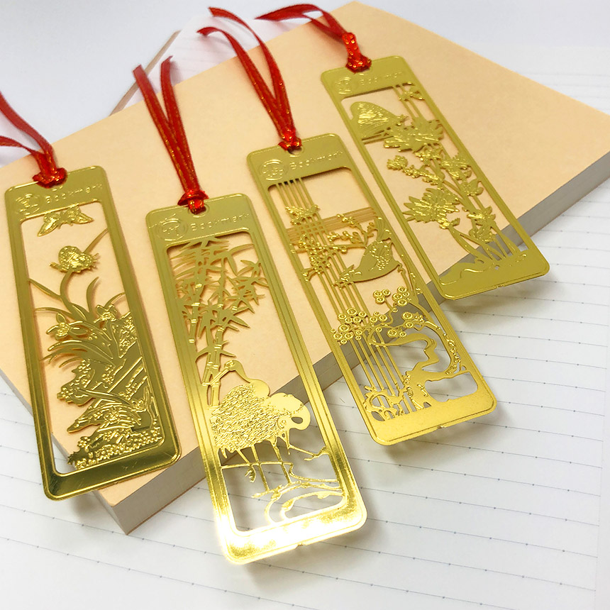 しおり ブックマーカー 12枚セット 栞 四君子 梅 蘭 竹 菊 透かし彫り