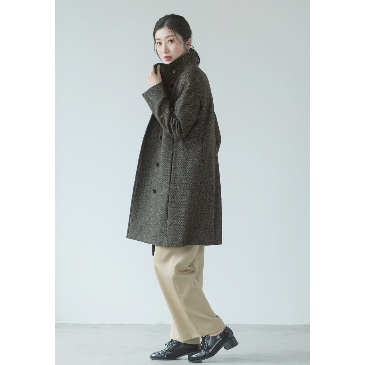 プラチナ コムサ】美品 高級カシミヤ100% ベルテッド スタンドカラー