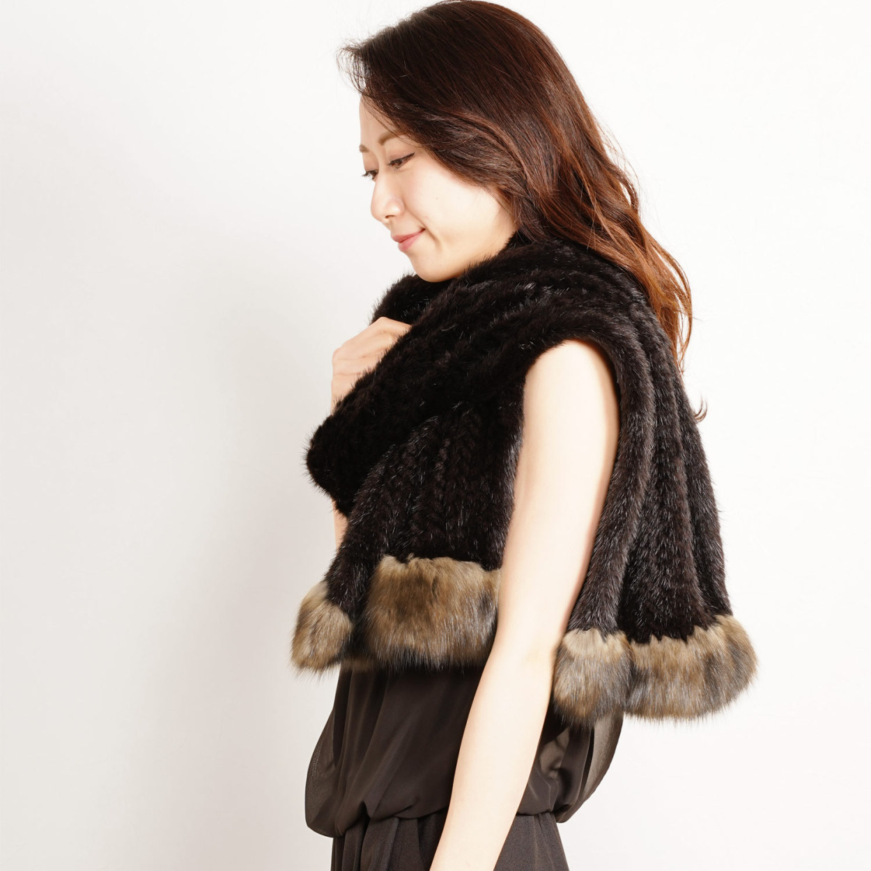 sankyo shokai（三京商会） ブラックミンク 編み込み ストール