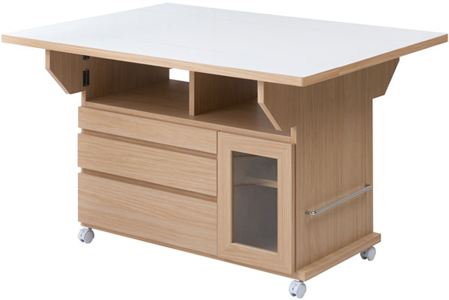 バタフライテーブル キャスター付き 収納付き 幅119.5cm 天板折り畳み