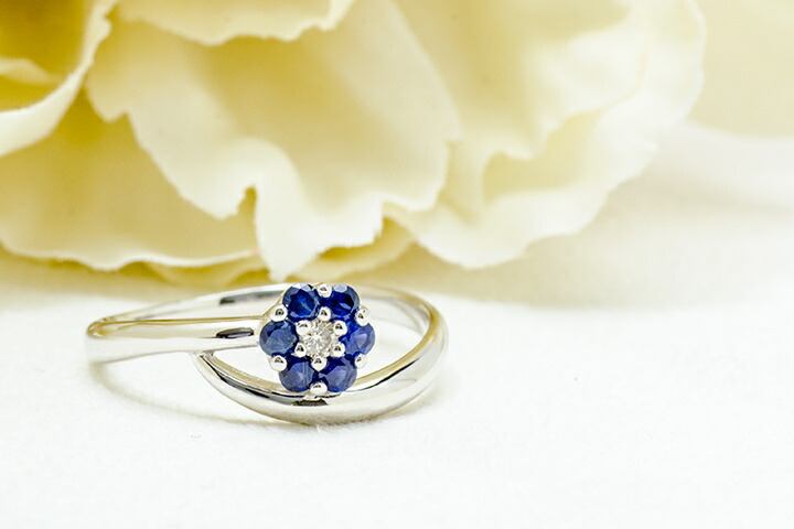 指輪 リング ブルーサファイア ダイヤモンド フラワーモチーフ