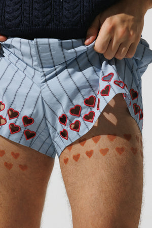 Two Steps Hearts Lace Shorts - Ice Blue Stripes – sombras