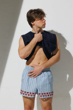 Two Steps Hearts Lace Shorts - Ice Blue Stripes – sombras