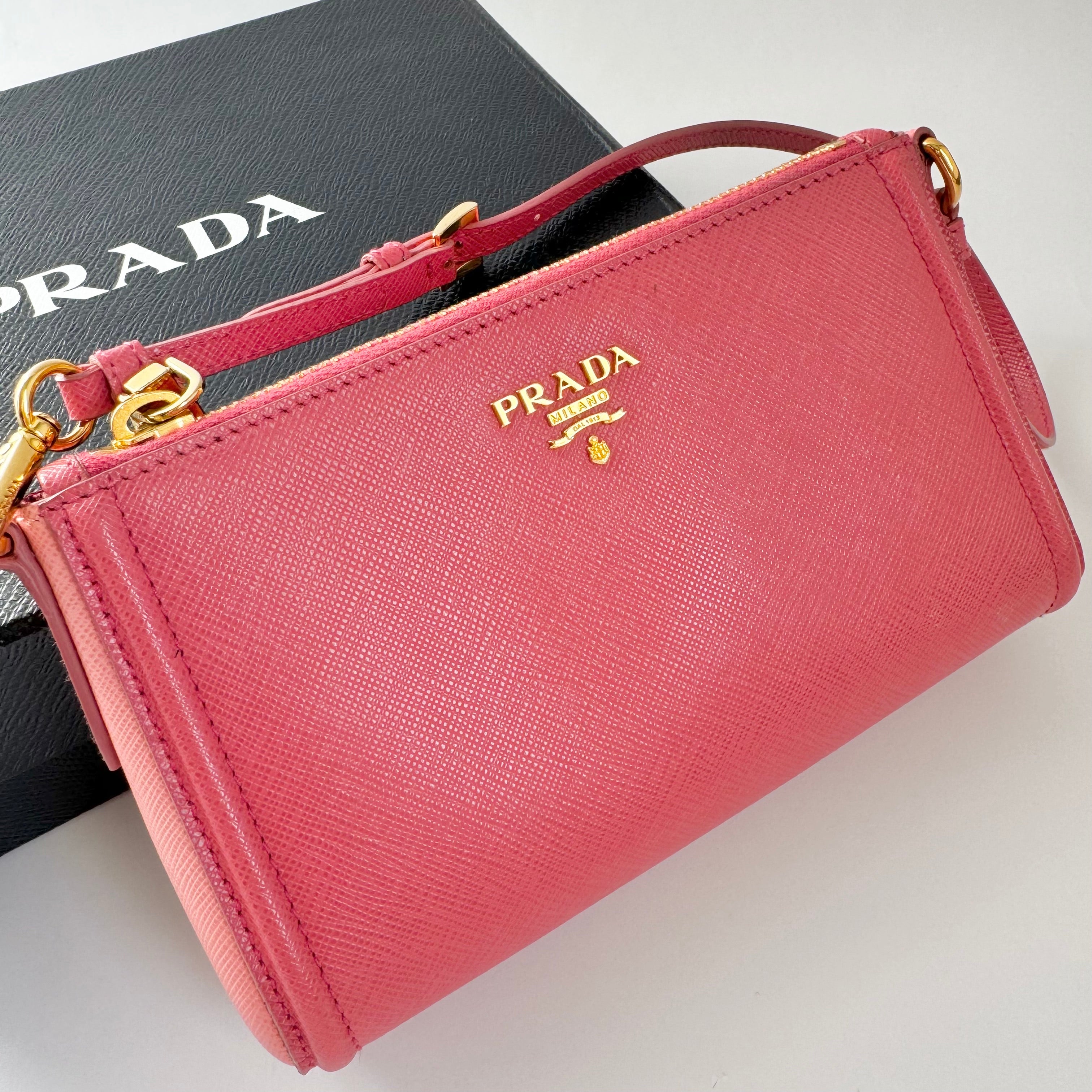 Prada Saffiano Bi-color Mini Shoulder Bag Tamaris Camelia – Small