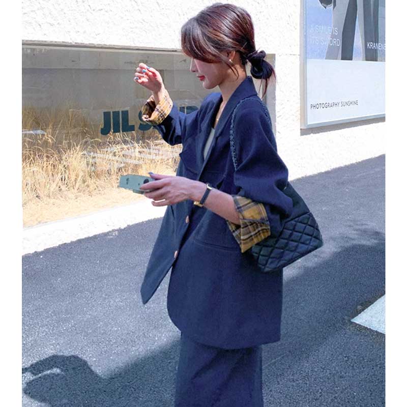 オーバーサイズジャケット×ワイドパンツ（青）春/秋 オーバーサイズで