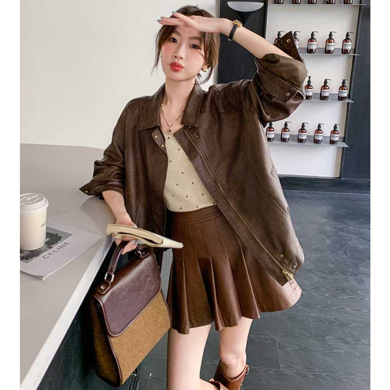 オーバーサイズPUレザージャケット(2colors)（茶・黒）秋/冬 クールに