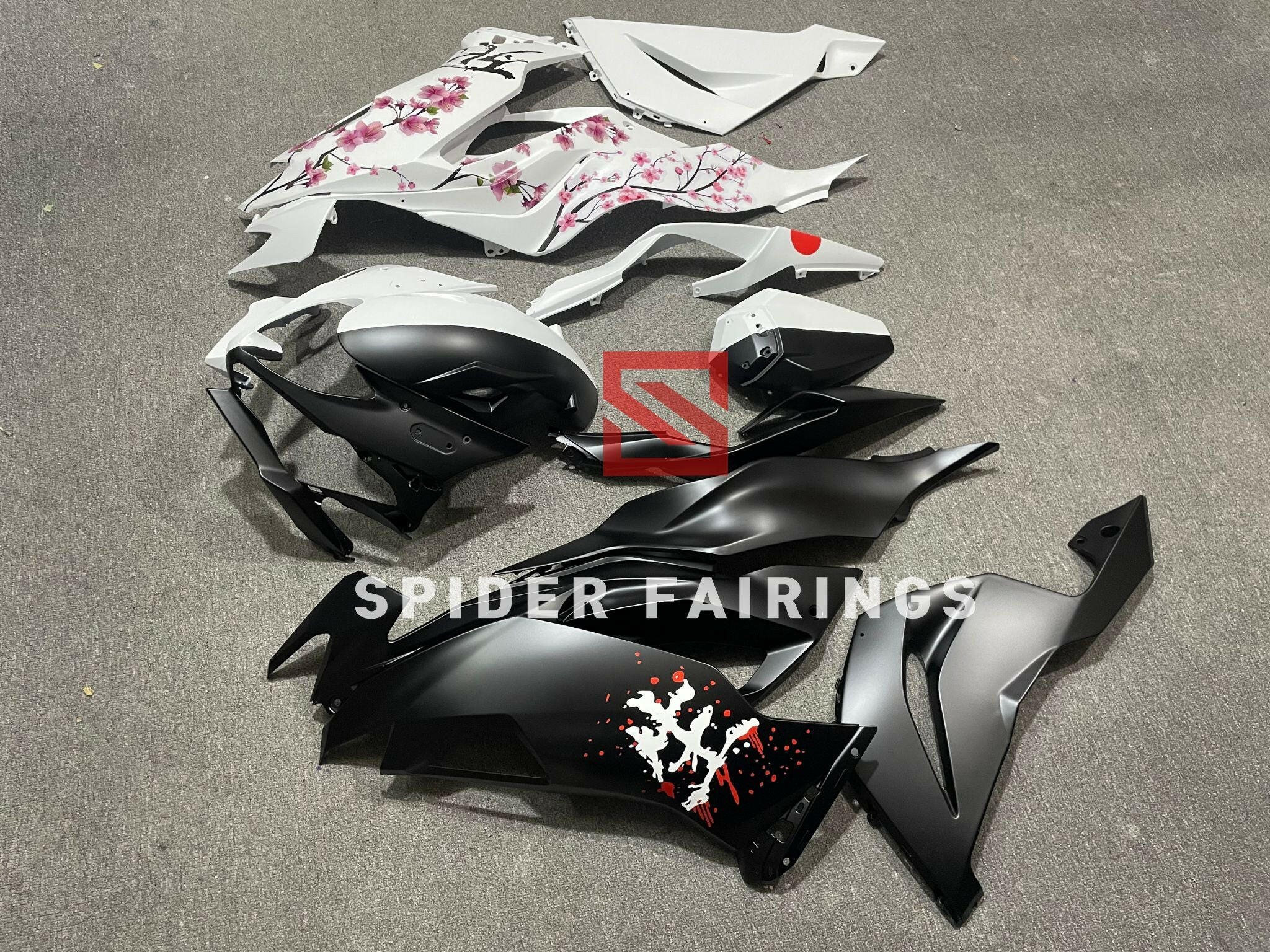 Matte White and Black Cherry Blossom-Kawasaki ZX-6R 2019-2023