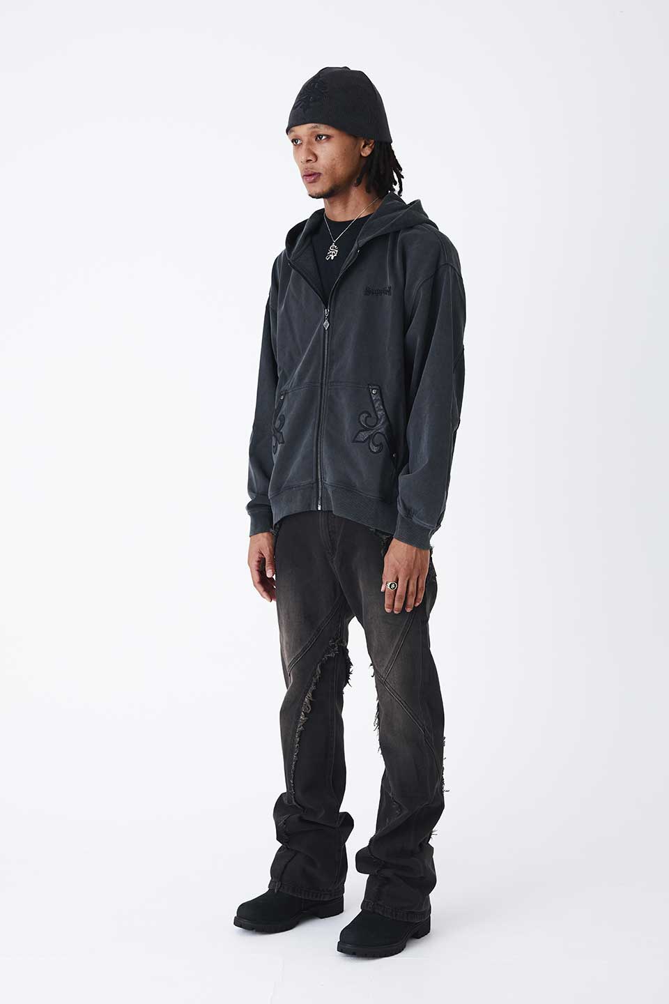 Fleur-Leather-Patch-Zip-Hoodie