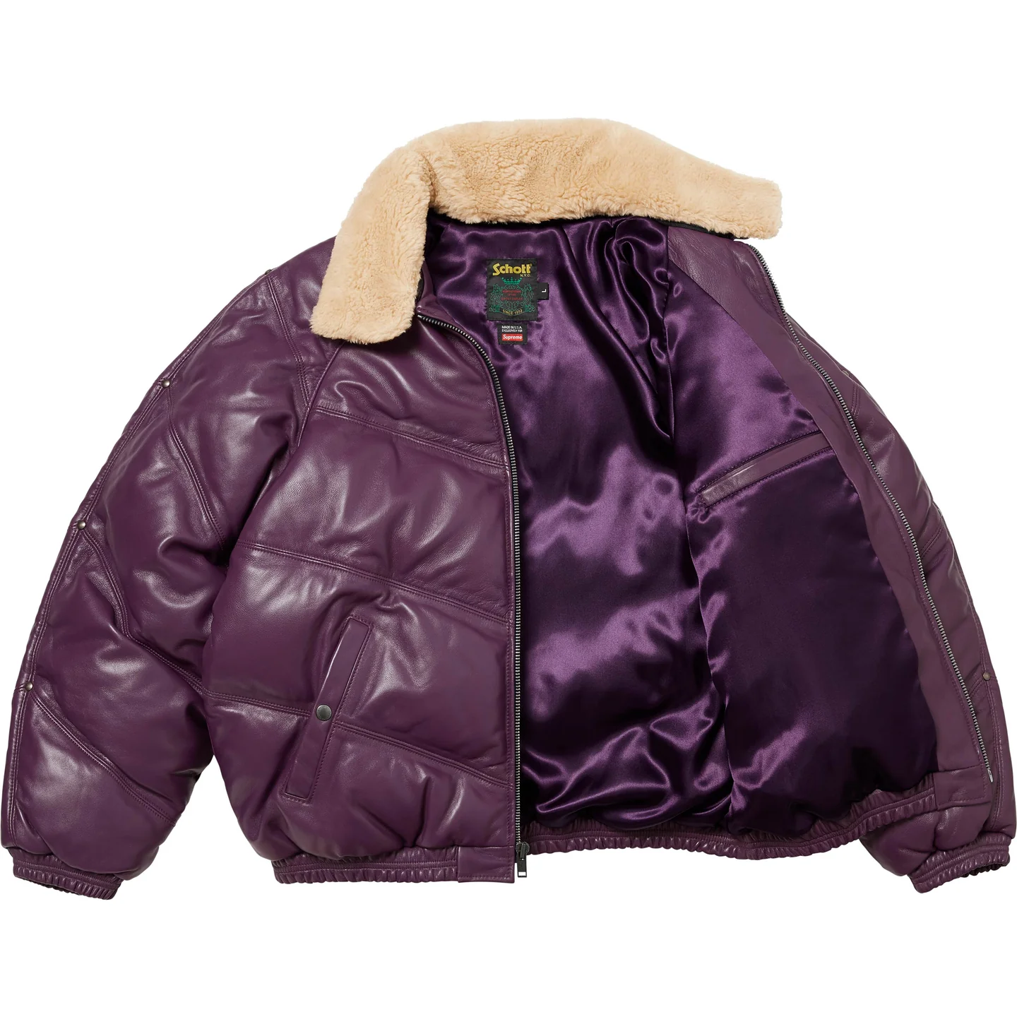 Supreme®/Schott® Chevron Leather Down Puffer Jacket | Supreme 24fw